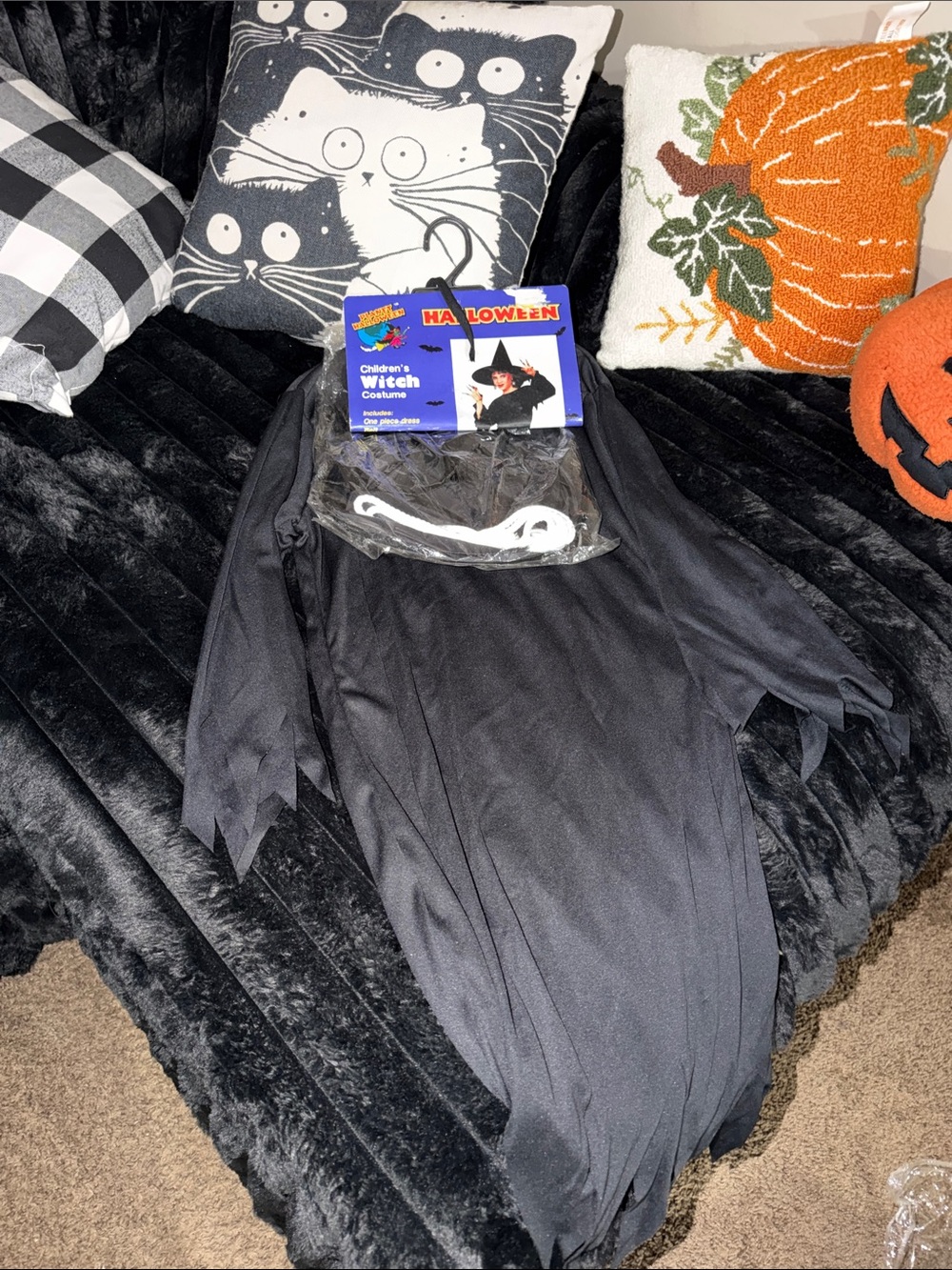 Children's Black Witch Costume with Hat - Halloween